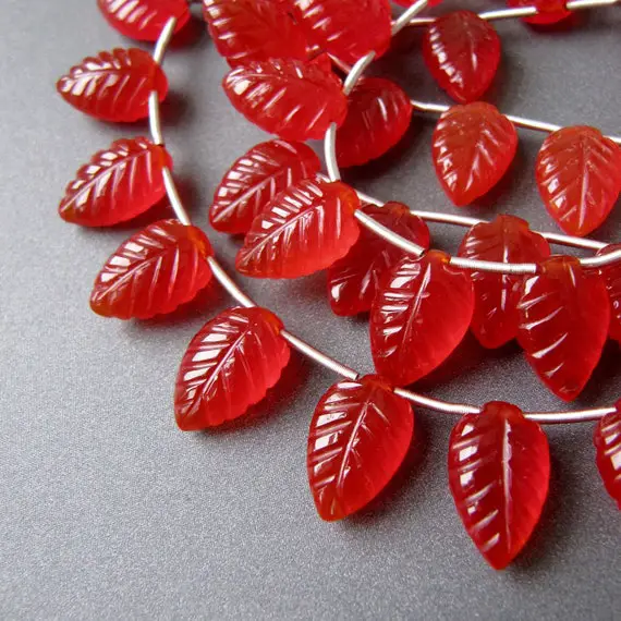 Carnelian Carved Leaves • 14x9mm • Aaa Hand Carving • Chubby Leaf Briolettes • Red • Matching Pairs Available