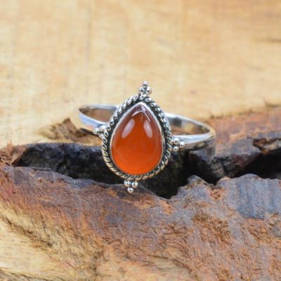 For Sale: Carnelian Ring | Carnelian Gemstone Ring | Teardrop...