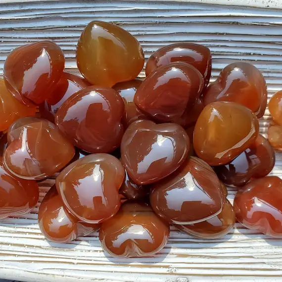 Polished Carnelian Crystal Hearts For Prosperity And Good Luck, Ambition And Determination Crystal, Crystal For Stability And Grounding