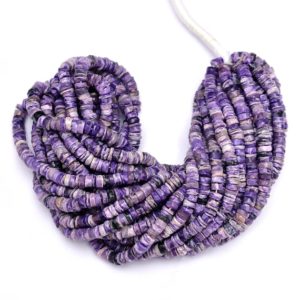 Shop Charoite Rondelle Beads! Russian Charoite Gemstone 5mm-6mm Smooth Heishi Spacer Loose Beads | 16inch Strand | Natural Charoite Semi Precious Gemstone Tyre Rondelle | Natural genuine rondelle Charoite beads for beading and jewelry making.  #jewelry #beads #beadedjewelry #diyjewelry #jewelrymaking #beadstore #beading #affiliate #ad