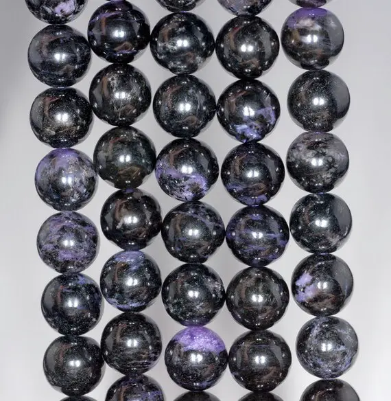 12mm Black Genuine Charoite Gemstone Round Loose Beads 7.5 Inch Half Strand (80000629-249)