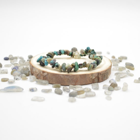 Natural Chrysocolla Semi-precious Gemstone Chip / Nugget Beads Sample Strand / Bracelet - 5mm - 8mm, 7.5"