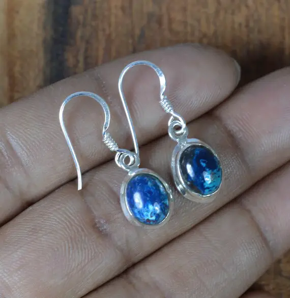 Chrysocolla 925 Sterling Silver Gemstone Jewelry 1 Pair Hook Earring