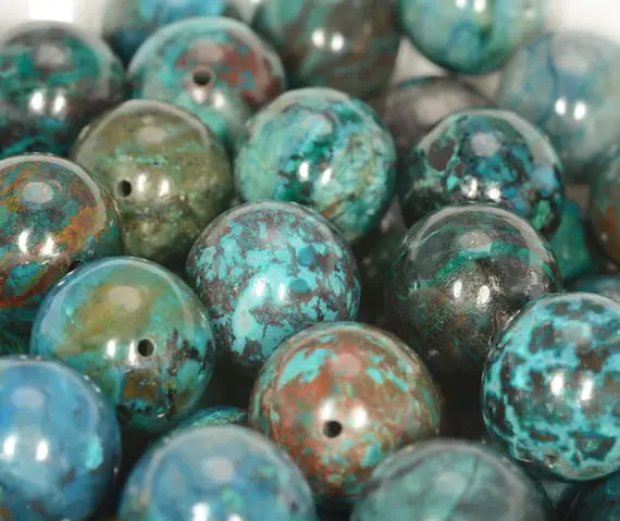 14mm 100% Natural Shattuckite Chrysocolla Quantum Quattro Cuprite Green Blue Gemstone Grade Aaa Round Loose Beads 4 Beads (80005764 H-880)