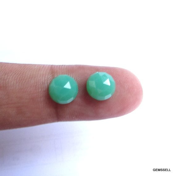 2 Pieces Pair 8mm Chrysoprase Chalcedony Rosecut Round Cabochon Faceted Gemstone, Chrysoprase Chalcedony Round Rosecut Faceted Gemstone
