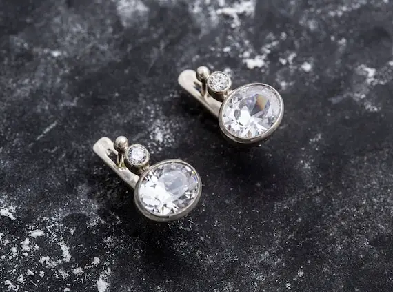Vintage Earrings, Diamond Earrings, Created Diamond, Bridal Earrings, 3 Carat Diamond, Bridal Diamond Earrings, Cz Diamonds, Solid Silver