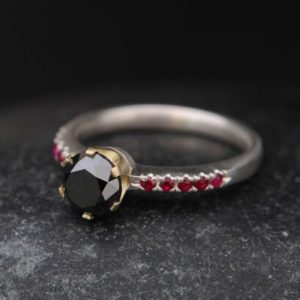 Black Diamond Engagement Ring with Rubies – 18K Gold Diamond Engagement Ring | Natural genuine Array rings, simple unique alternative gemstone engagement rings. #rings #jewelry #bridal #wedding #jewelryaccessories #engagementrings #weddingideas #affiliate #ad