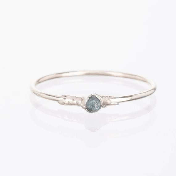 Raw Blue Diamond Ring • Sterling Silver • Tiny Diamond Ring • April Birthstone • Dainty Thin Minimalist Jewelry •  Last Call! • Handmade