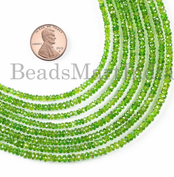 Chrome Diopside Beads, 2.5-4 Mm Diopside Rondelle Beads, Chrome Diopside Faceted Beads, Chrome Diopside Gemstone Beads, Chrome Faceted Beads