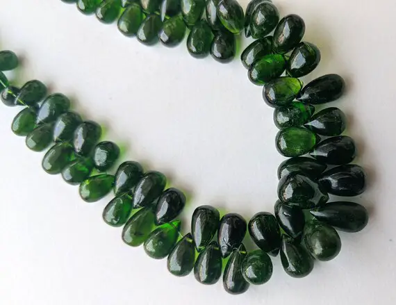 6x4mm - 10x6mm Green Diopside Plain Teardrop Beads, Natural Chrome Diopside Briolette Drop Beads For Jewelry (15pcs To 60pcs Options)- Asg41
