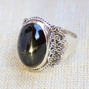 Black Star Diopside Ring, sterling silver Jewelry, Statement ring, gift for her, Anniversary gift, Natural star Diopside gemstone, Boho Ring | Natural genuine Gemstone rings, simple unique handcrafted gemstone rings. #rings #jewelry #shopping #gift #handmade #fashion #style #affiliate #ad