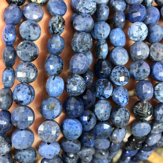 Blue Dumortierite Faceted Beads, Natural Gemstone Beads, Coin Round Stone Beads 8mm 10mm 15''