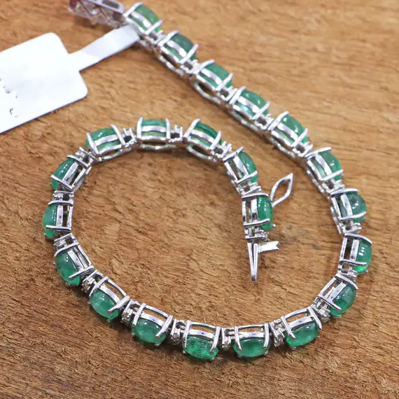 925 Sterling Silver Bracelet Of Emerald* Moissanite- 925 Sterling Silver Bracelet- Tennis Bracelet- Birthstone Bracelet- Gift For Her