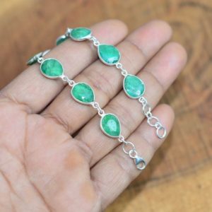 Shop Emerald Bracelets! Green Emerald 925 Sterling Silver Pear Gemstone Jewelry Adjustable Bracelet | Natural genuine Emerald bracelets. Buy crystal jewelry, handmade handcrafted artisan jewelry for women.  Unique handmade gift ideas. #jewelry #beadedbracelets #beadedjewelry #gift #shopping #handmadejewelry #fashion #style #product #bracelets #affiliate #ad