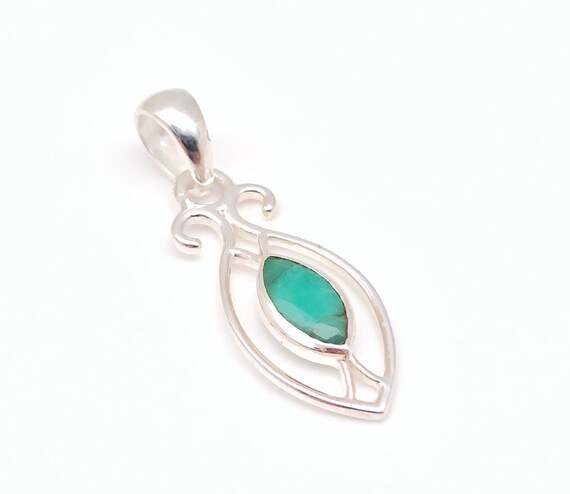 Emerald Pendant - Sterling Silver - Silver Emerald Pendant - Green Emerald Pendant - Emerald Jewelry