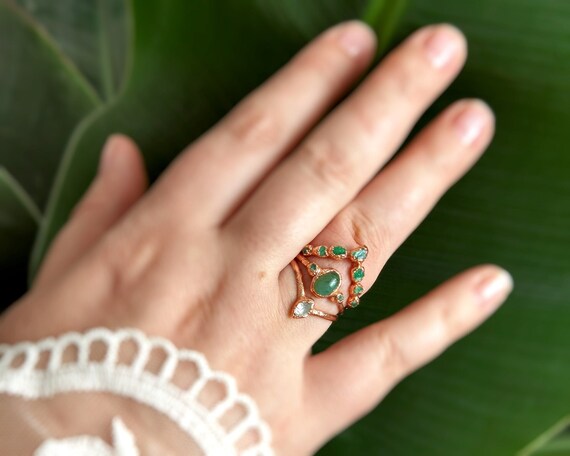 Emerald Wedding Ring Set, Alternative Engagement Rings, Promise Ring