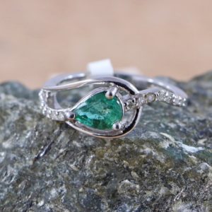 Shop Emerald Shapes! Heart Touching Ring Of Emerald Diamond- 925 Sterling Silver Ring Of Emerald- Gift For Her- 5*8 MM Pear Cut Emerald Ring- Birthstone Ring | Natural genuine stones & crystals in various shapes & sizes. Buy raw cut, tumbled, or polished gemstones for making jewelry or crystal healing energy vibration raising reiki stones. #crystals #gemstones #crystalhealing #crystalsandgemstones #energyhealing #affiliate #ad