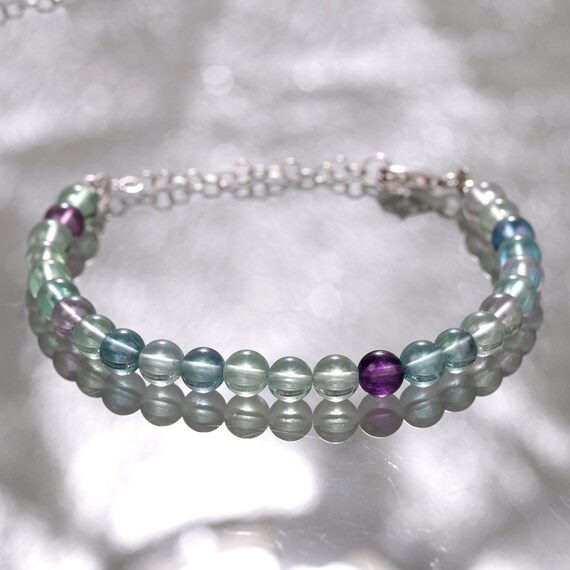 Fluorite Bracelet, Fluorite Beaded Jewelry, Gemstone Bracelet, Adjustable Bracelet, Bracelets For Women, Handmade Jewelry, Gift For Mother