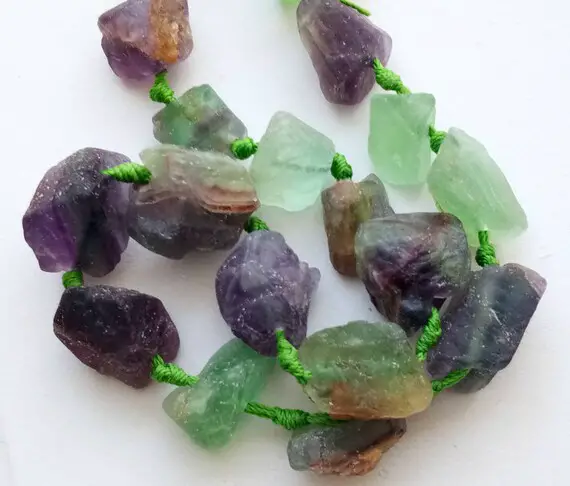 20-24mm Raw Fluorite Nuggets, Natural Fluorite Rough Gems, Fluorite Rough Beads, Shaded Fluorite (4piece To 8piece Options) - Pusnt6