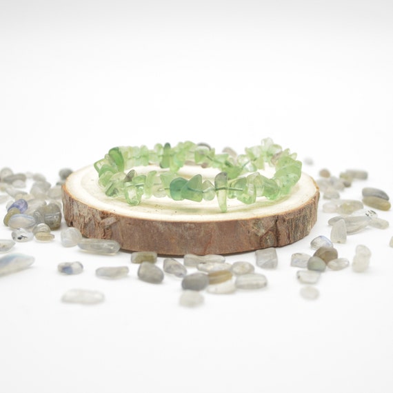 Green Fluorite  Gemstone Chips   Beads  Bracelet Sample Strand - 5mm - 8mm - 7.5" Long