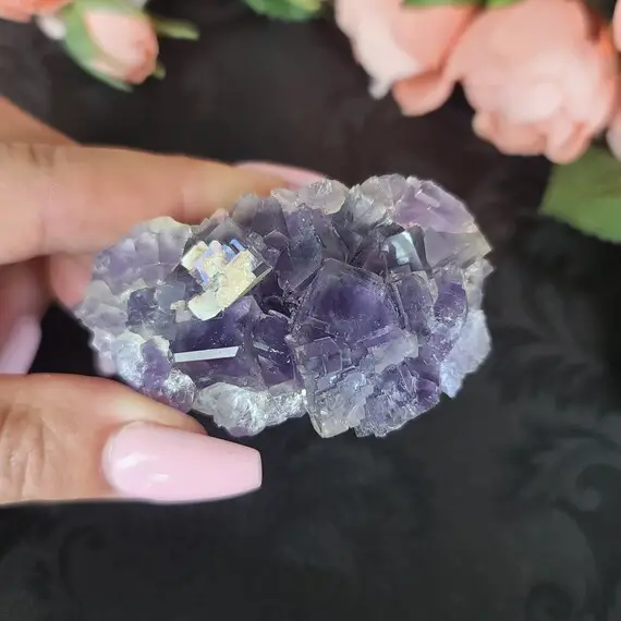 Purple Fluorite Cube Cluster, Small Porcelain Crystal Mineral Specimen For Decor Or Crystal Grids 45fc