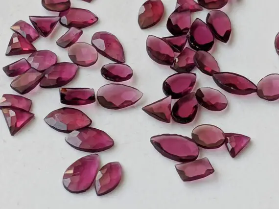 4mm-4x6mm  Garnet Rose Cut Cabochons, Natural Garnet Rose Cut Flat Back Cabochons, 20 Pcs Mix Shape Loose Garnet Stones For Jewelry - Pdg130