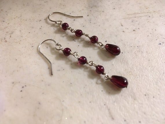 Garnet Earrings - Red Jewellery - Sterling Silver Jewelry - January Birthstone - Natural Gemstone - Dangle - Pierced - Gift - Carmal