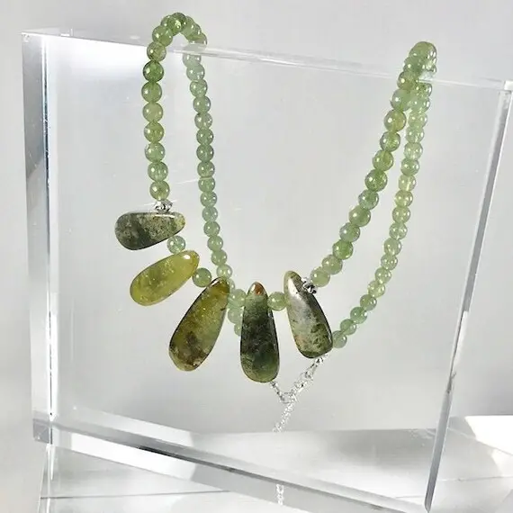 Green Garnet Gemstone Necklace/ Green/ Natural/ Gemstone/ Grossular Garnet/ Necklace/ Nature Art/ Jewelry