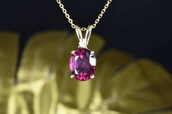 Rhodolite Garnet Necklace, Gift For Wife, Diamond Rhodolite Pendant In 14kt Gold, Necklaces For Women, Gift For Her, Garnet Pendant
