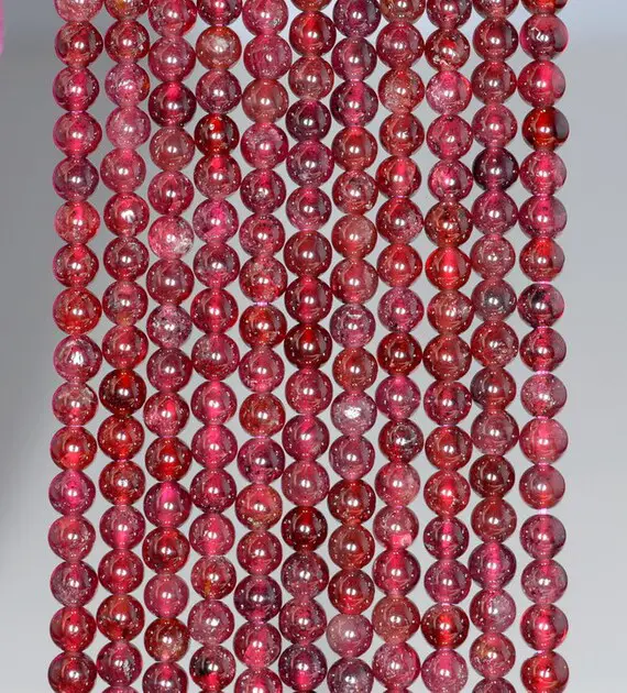 3-4mm Red Garnet Gemstone Round Loose Beads 15.5 Inch Full Strand (80001137-a165)