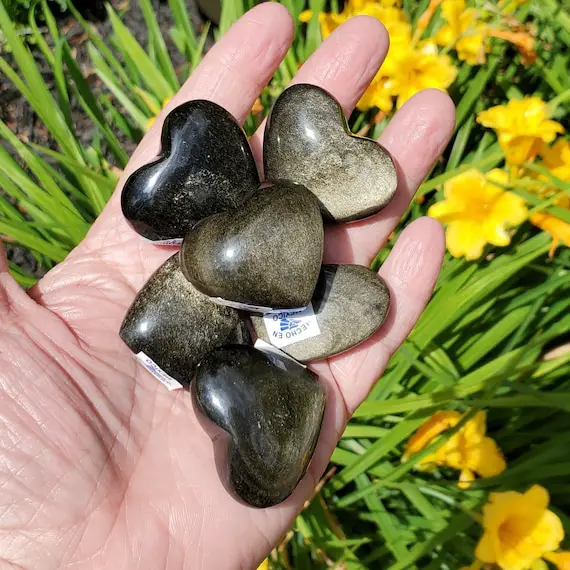 Gold Sheen Obsidian Hearts, Black Obsidian Hearts, Healing Crystals, Metaphysical Protection Stone, Heart Pocket Stone, Grounding Stone