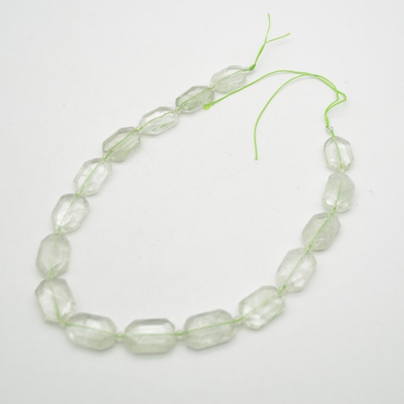 Clear Green Amethyst    Faceted Cross Drilled Rectangle   Beads - 15"