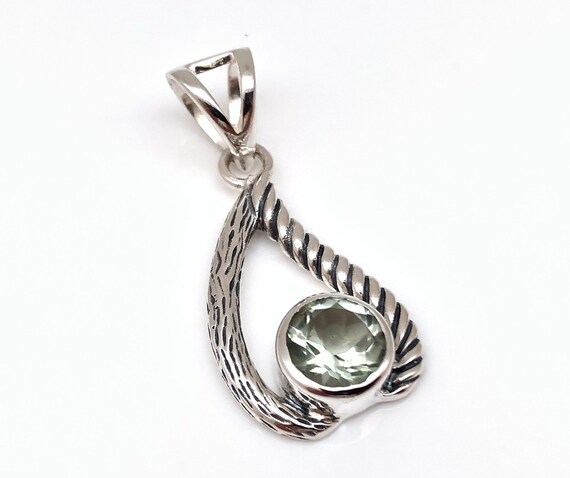 Green Amethyst Pendant // Oxidized Setting // 925 Sterling Silver