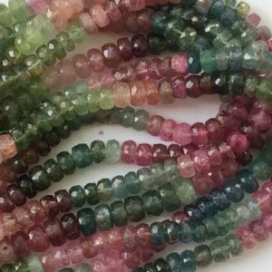 Shop Green Tourmaline Beads! 5.5mm-6.5mm Multi Tourmaline Faceted Rondelle Beads, Multi Tourmaline Faceted Beads, 6 Inch Pink And Green Tourmaline For Jewelry | Natural genuine faceted Green Tourmaline beads for beading and jewelry making.  #jewelry #beads #beadedjewelry #diyjewelry #jewelrymaking #beadstore #beading #affiliate #ad