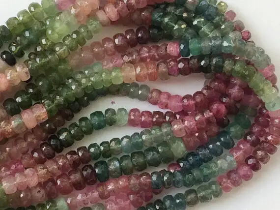 5.5mm-6.5mm Multi Tourmaline Faceted Rondelle Beads, Multi Tourmaline Faceted Beads, 6 Inch Pink And Green Tourmaline For Jewelry