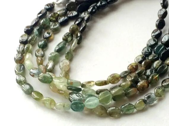 5-7mm Green Tourmaline Plain Oval Plain Beads, Green Tourmaline Beads, 7 Inch Green Tourmaline For Jewelry, Green Tourmaline