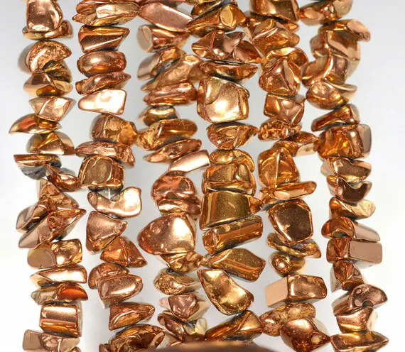 6x3-10x5mm Bronze Hematite Gemstone Pebble Chips Loose Beads 15.5 Inch Full Strand (90185640-844)