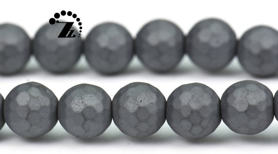 Hematite Matte Faceted (128 Faces) Round Beads, Diy Beads,gemstone, 6mm 8mm 10mm 12mm For Choice, 15" Full Strand