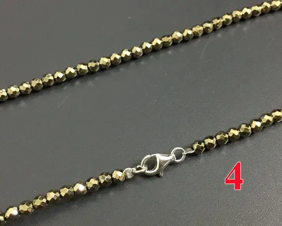 Women Necklace, Men Necklace, Gold Hematite Necklace Jewelry, Chain Beads Necklace Silver 925 Clasp 3mm 4mm
