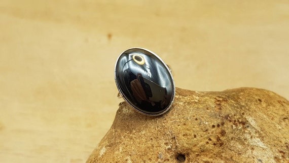 Hematite Ring. 925 Sterling Silver Rings For Women. Reiki Jewelry. Adjustable Ring Uk. Grey Semi Precious Stone. 18x13mm
