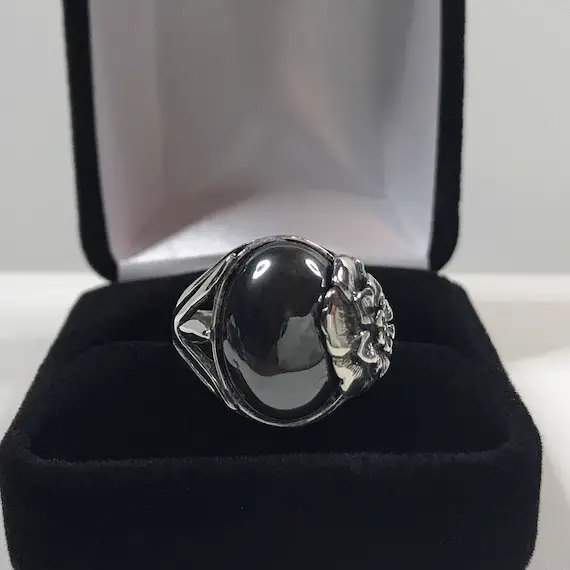 Beautiful Genuine Hematite Sterling Silver Ring Size 7 8 Floral Rose 16x12mm Trending Jewelry Gift Ring Gothic And Enchanted Mystic Healing