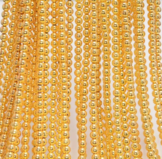2mm Hematite Gemstone Titanium Gold Round Beads 16 Inch Full Strand (80006006-483)