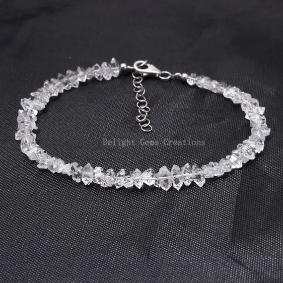 Herkimer Diamond Bracelet, Herkimer Diamond Nuggets Beads Bracelet, 4-5mm White Clear High Quality Herkimer Diamond Beads Gift Bracelet