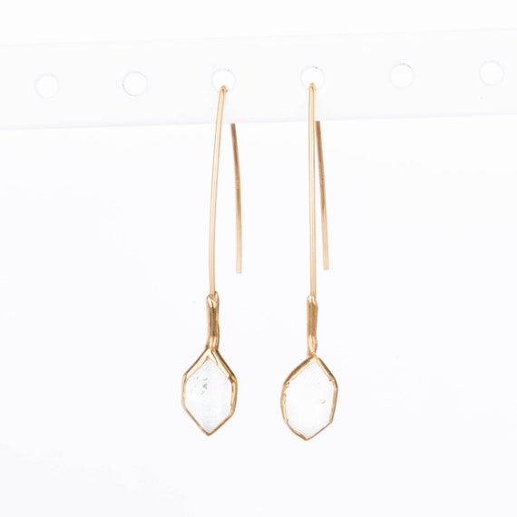 Edgy Raw Herkimer Diamond Earrings • Unique Gemstone Jewelry • Gold Filled • Real Clear Crystal Points • Minimalist Fall Jewelry • 24k