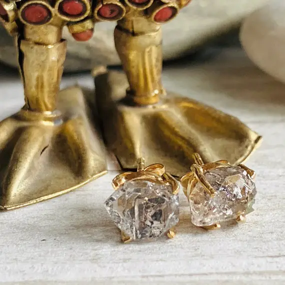 Herkimer Diamond Earrings, Raw Crystal Earrings, Natural Gemstone Studs ,raw Stone Earrings, April Birthstone Gift, Birthstone Jewelry