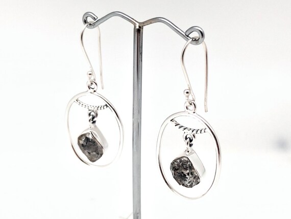 Herkimer Diamond Silver Earrings // Raw Herkimer Diamond Earrings // Organic Oval Dangly Setting // 925 Sterling Silver