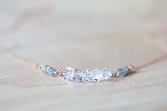 Delicate Quartz Crystal Necklace On Rose Gold Filled Or Sterling Silver Chain, Herkimer Diamond Type Crystal Necklace, April Birthstone