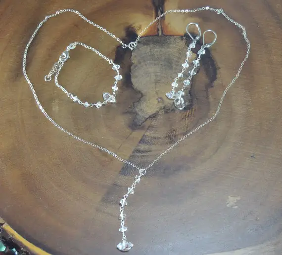 Herkimer Diamond Jewelry Set // Necklace, Earrings, Bracelet // Sterling Silver, 14k Gold Fill // 10 Anniversary Gift Set For Her