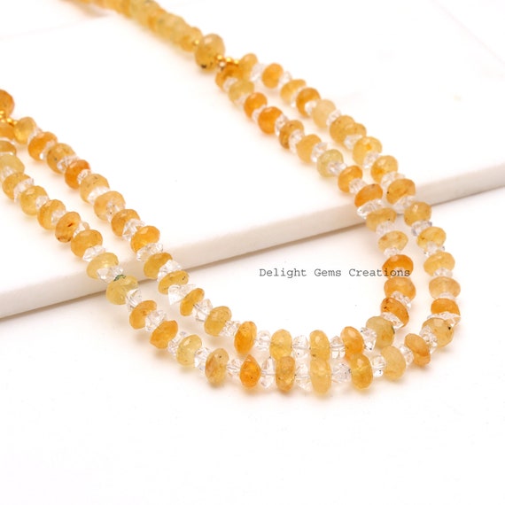 Natural Yellow Heliodor With Herkimer Beaded Necklace-6mm-8mm Faceted Heliodor Layering Necklace-women's Necklace Halloween Gift For Her