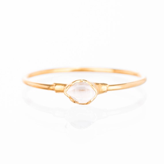 Mini Raw Herkimer Diamond Ring For Women, Gold Ring, Engagement Ring, April Birthstone, Diamond Ring, Raw Stone Ring, Delicate Dainty Ring